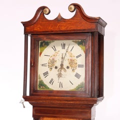 Antique English John Owen Tall Case Oak & Mahogany Banded Clock, c1820