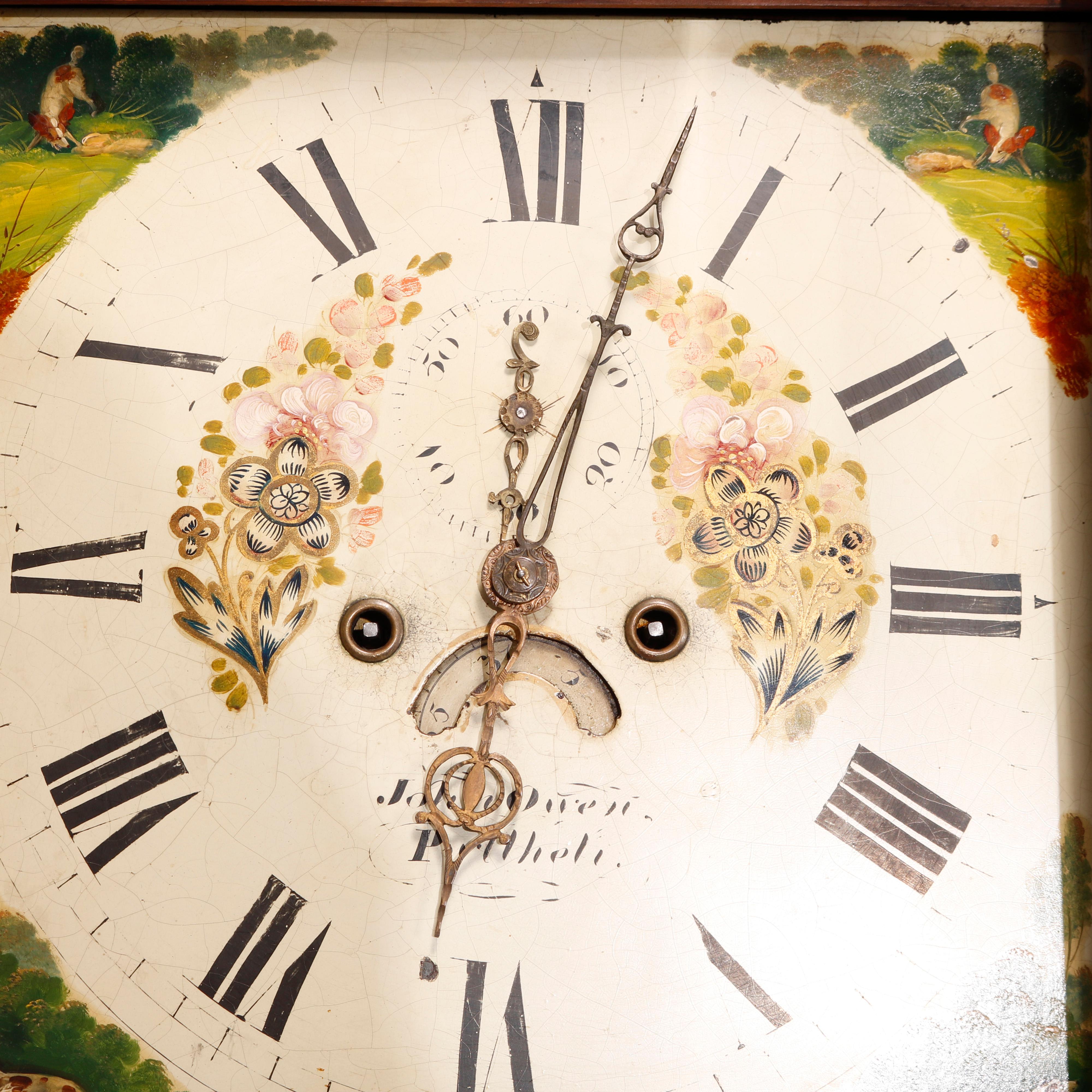 Antique English John Owen Tall Case Oak & Mahogany Banded Clock, c1820 In Good Condition In Big Flats, NY