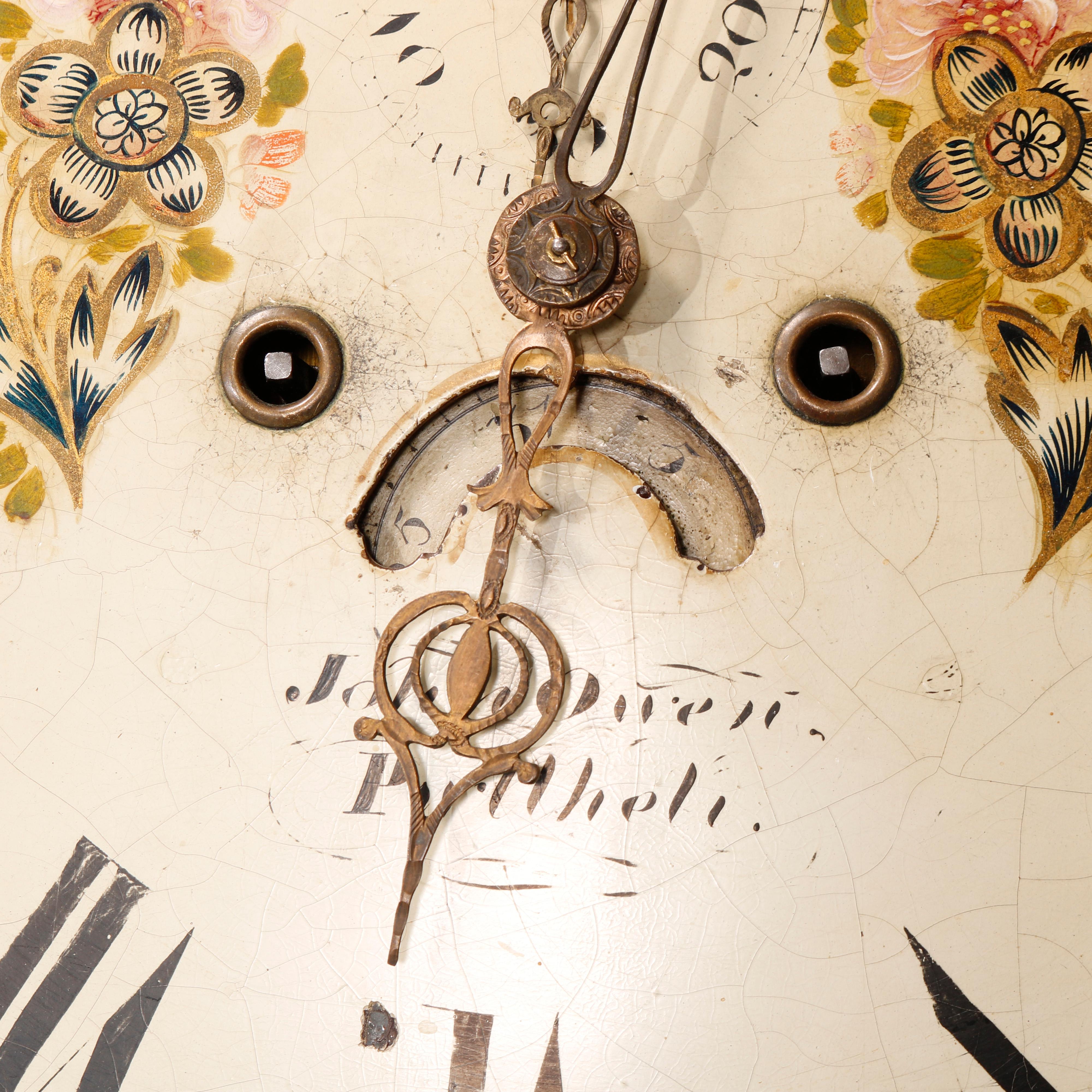 Antique English John Owen Tall Case Oak & Mahogany Banded Clock, c1820 In Good Condition In Big Flats, NY