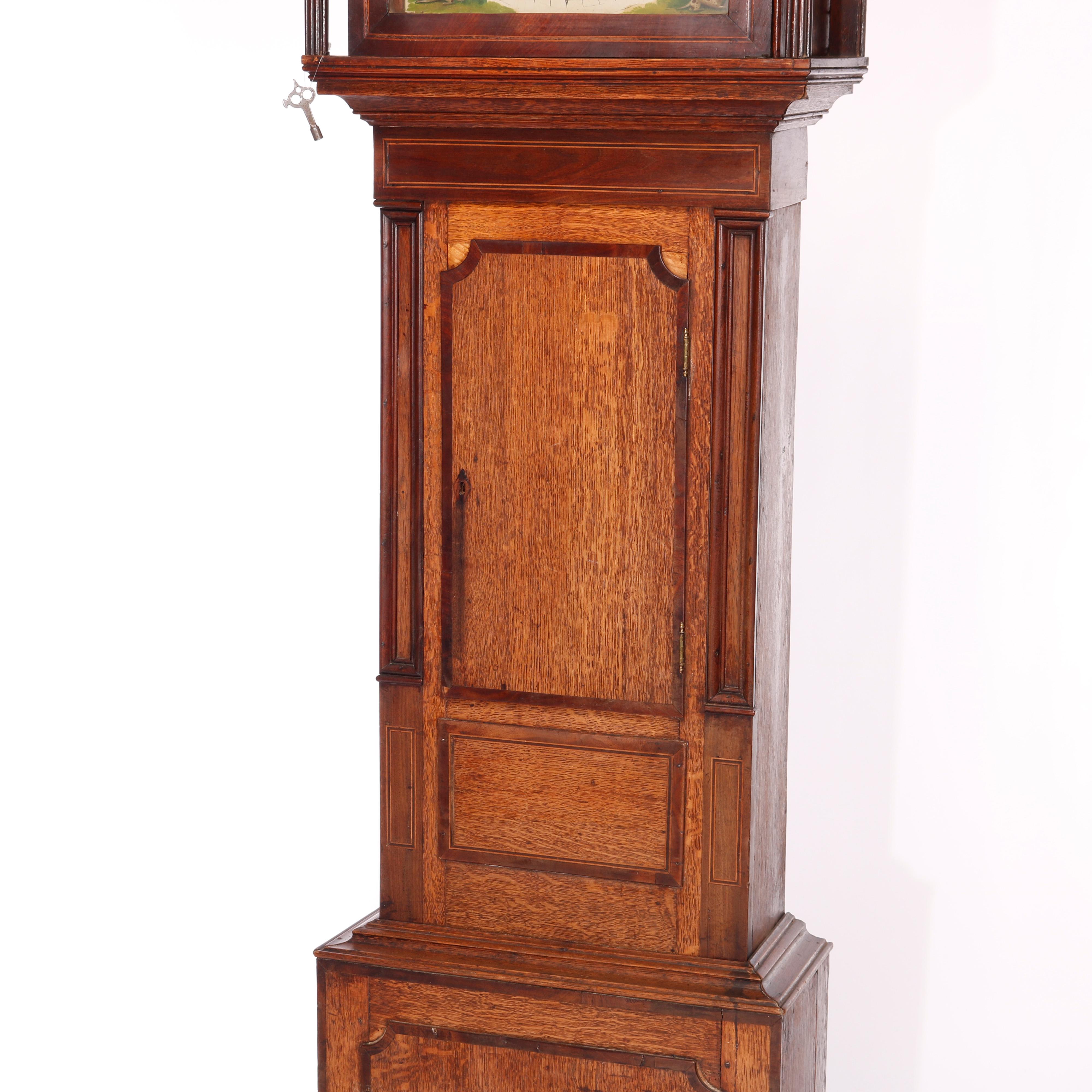 Antique English John Owen Tall Case Oak & Mahogany Banded Clock, c1820 1
