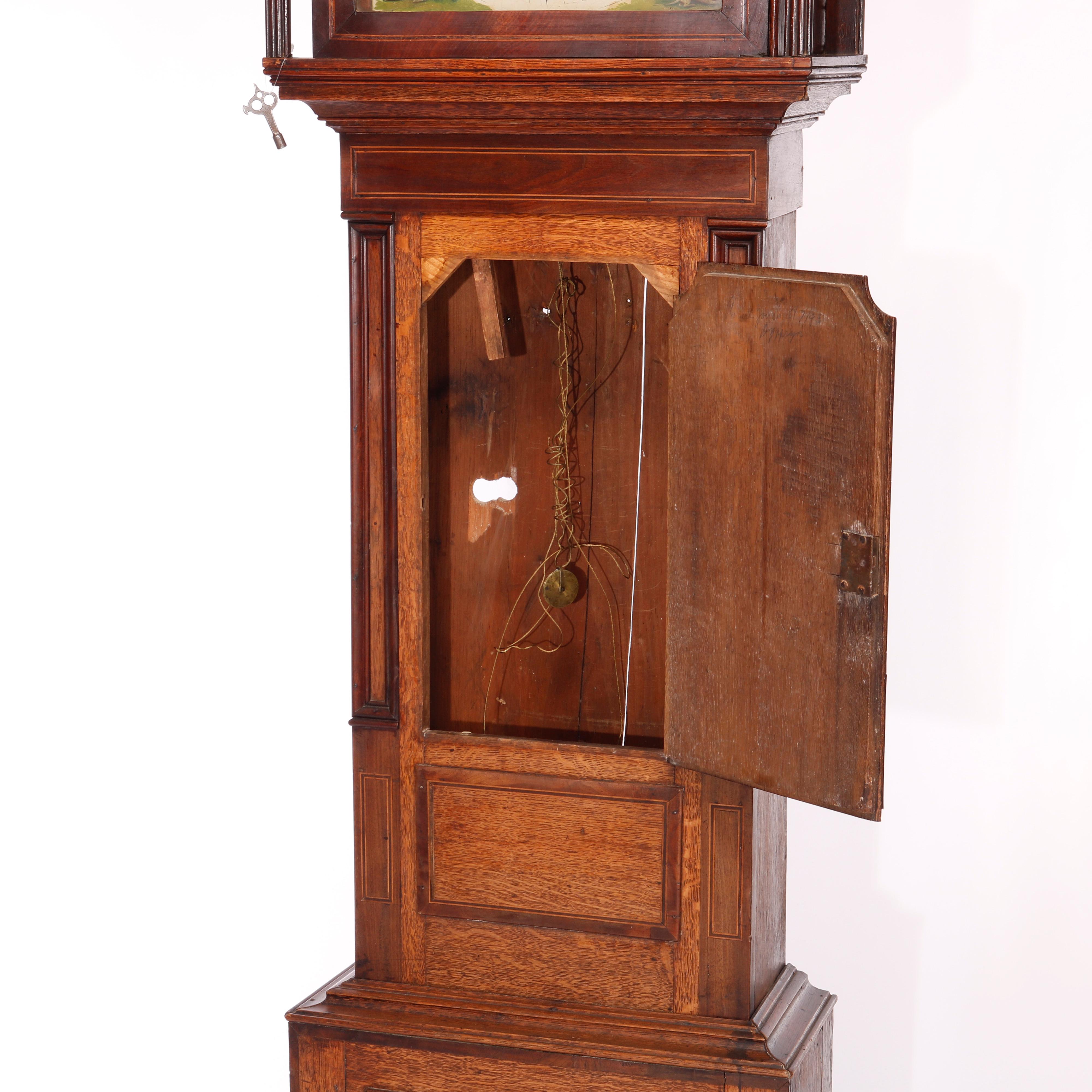 Antique English John Owen Tall Case Oak & Mahogany Banded Clock, c1820 2