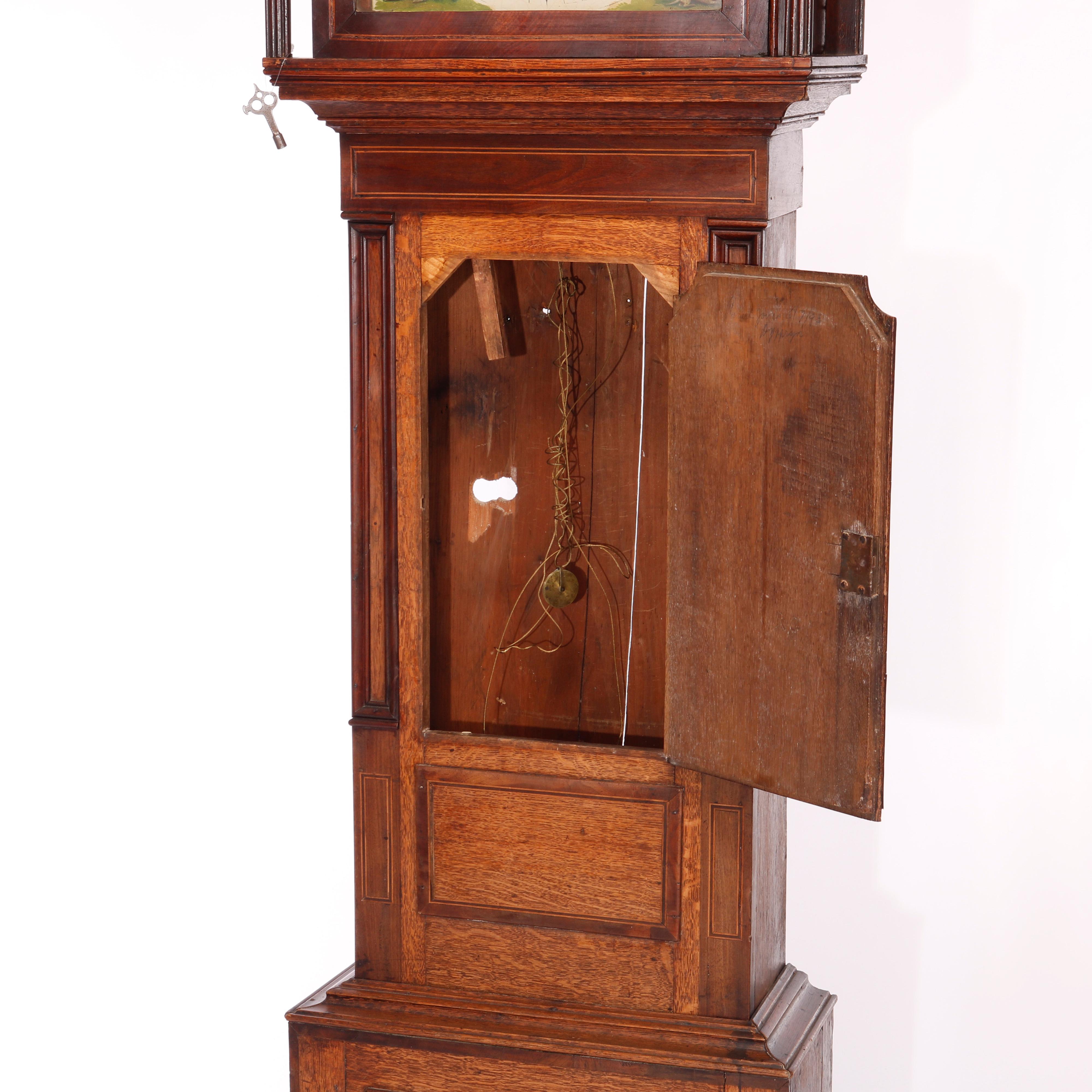 Antique English John Owen Tall Case Oak & Mahogany Banded Clock, c1820 1
