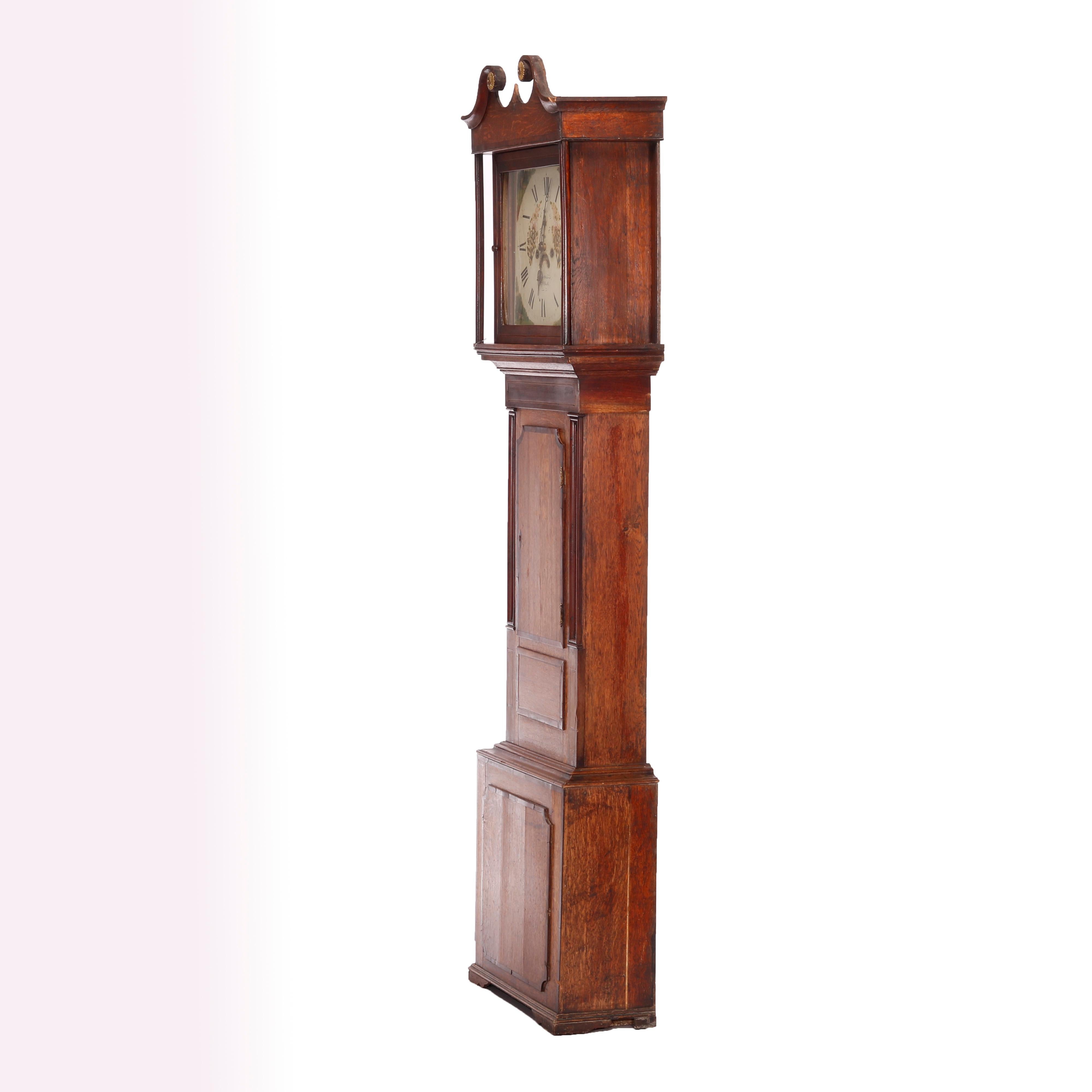 Antique English John Owen Tall Case Oak & Mahogany Banded Clock, c1820 3
