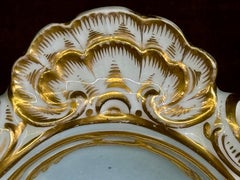 Antique English John Rose Coalport Periwinkle and Gilt Botanical Dessert Shell