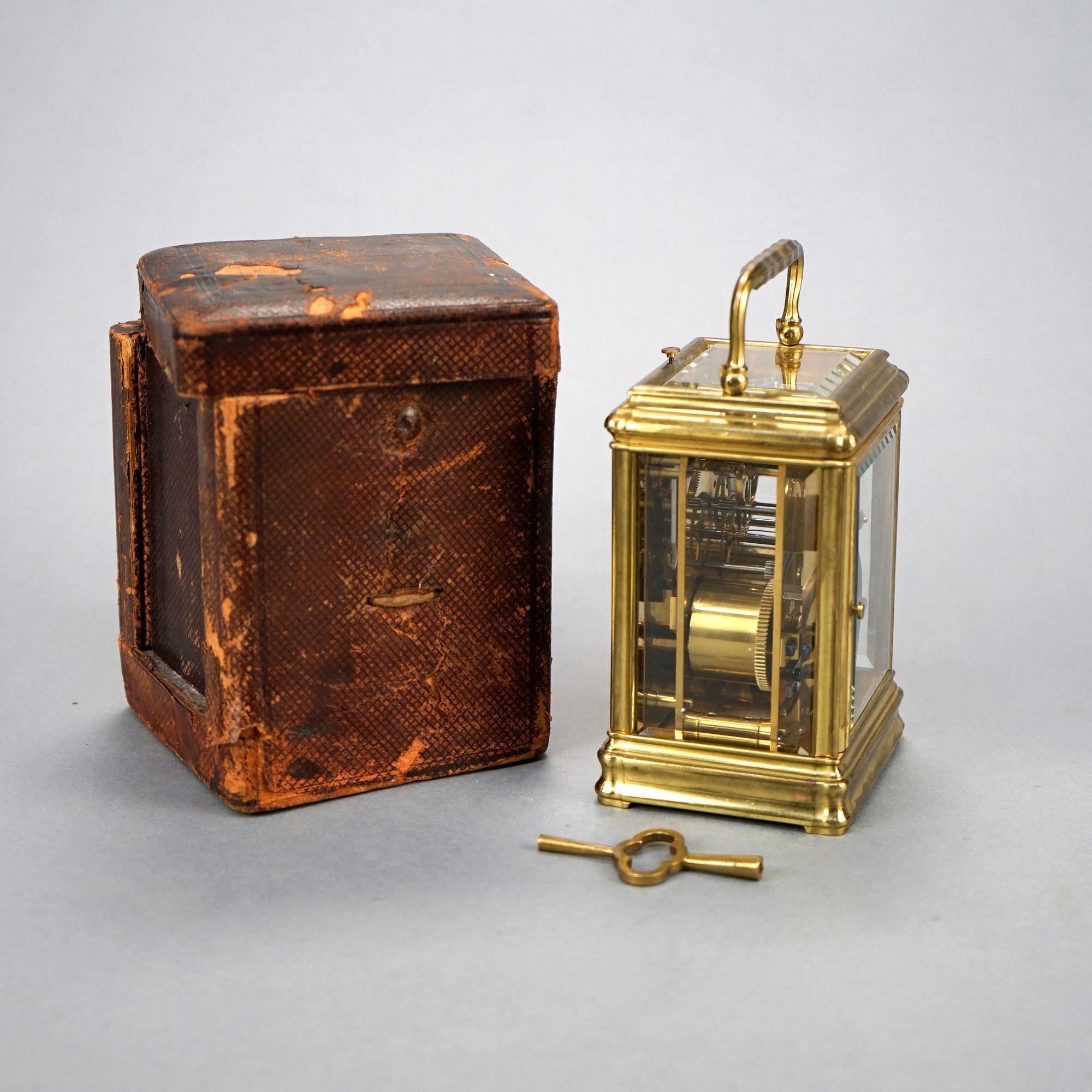 Brass Antique English J.W.Benson Carriage Clock & Case, 19th C