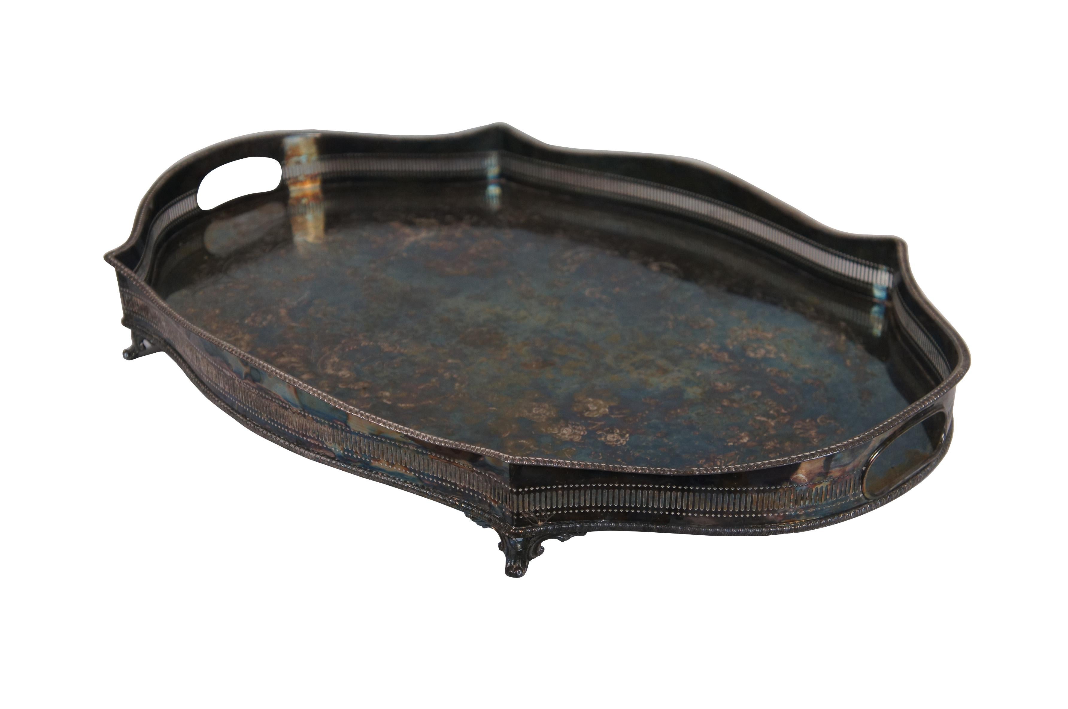 Victorian Antique English Kentshire Silverplate Butler Bar Serving Vanity Gallery Tray 24