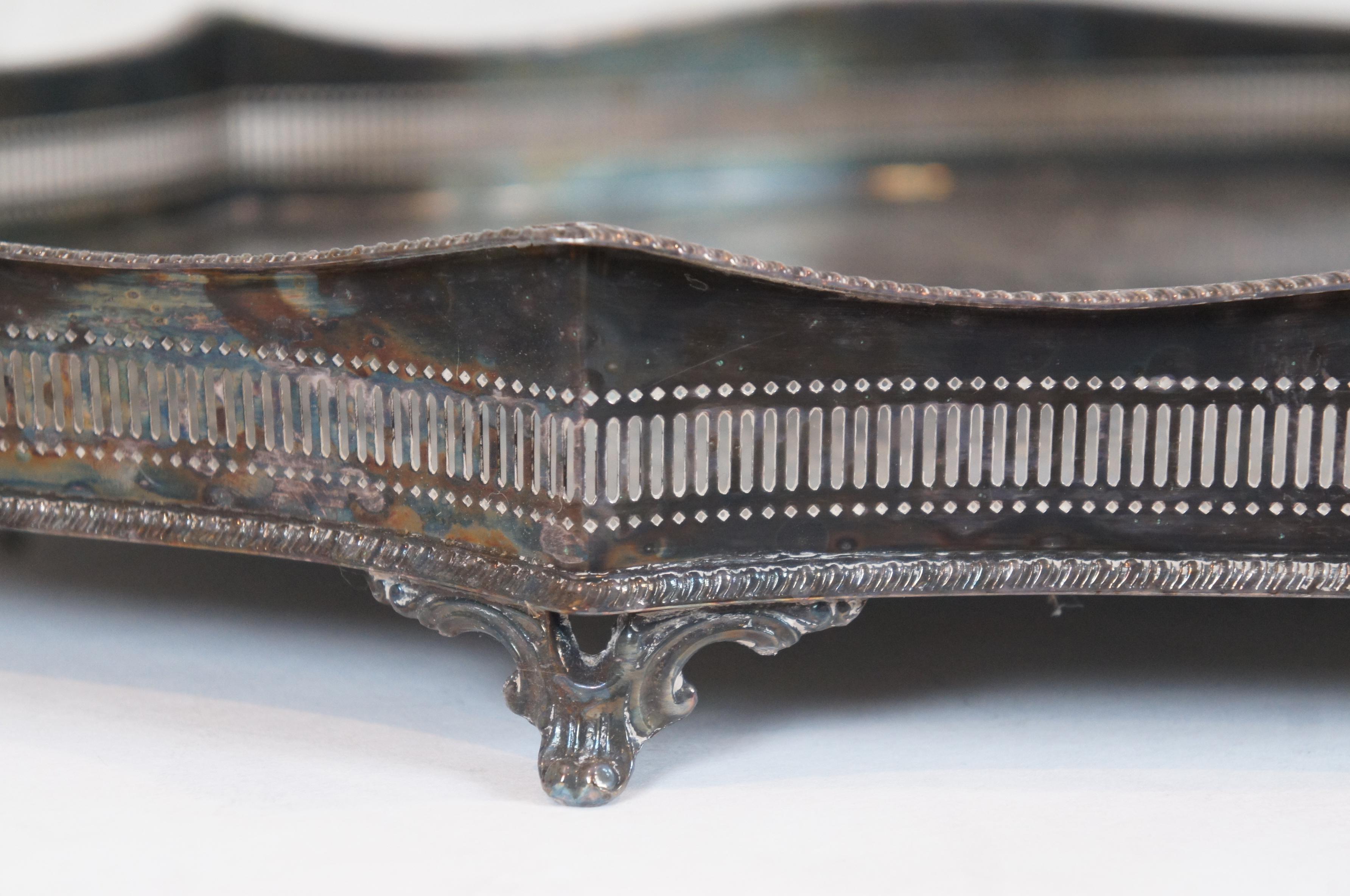 19th Century Antique English Kentshire Silverplate Butler Bar Serving Vanity Gallery Tray 24