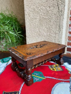 Antique English Kettle Stand Footstool Barley Twist Carved Oak Display Stool