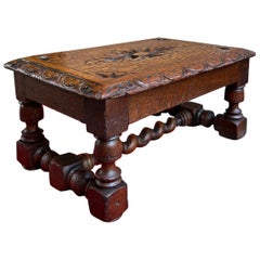 Antique English Kettle Stand Footstool Barley Twist Carved Oak Display Stool