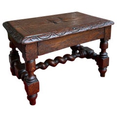 Antique English Kettle Stand Footstool Barley Twist Carved Oak Display Stool