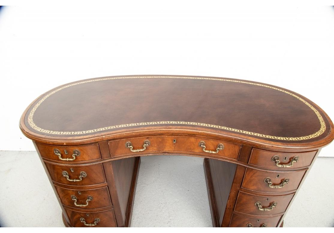Antique English Kidney Form Leather Top Desk For Sale 4