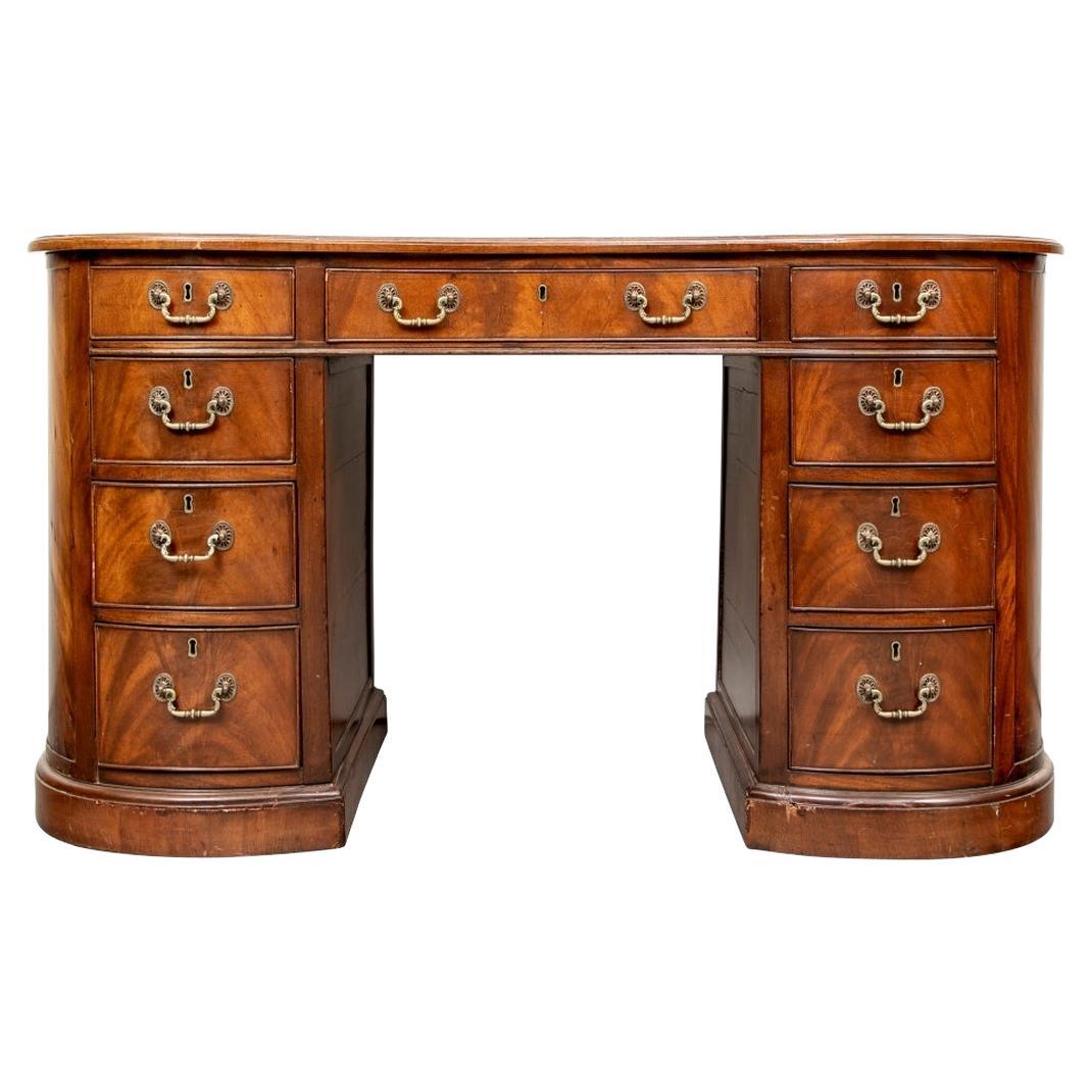Antique English Kidney Form Leather Top Desk For Sale