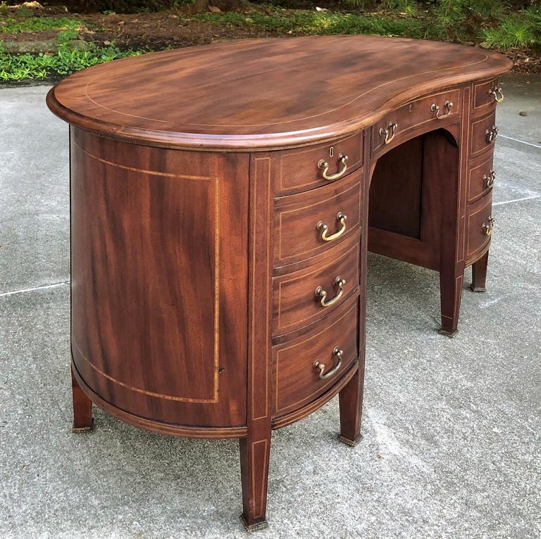 Antique English Kidney Shaped Mahogany Desk For Sale at 1stDibs