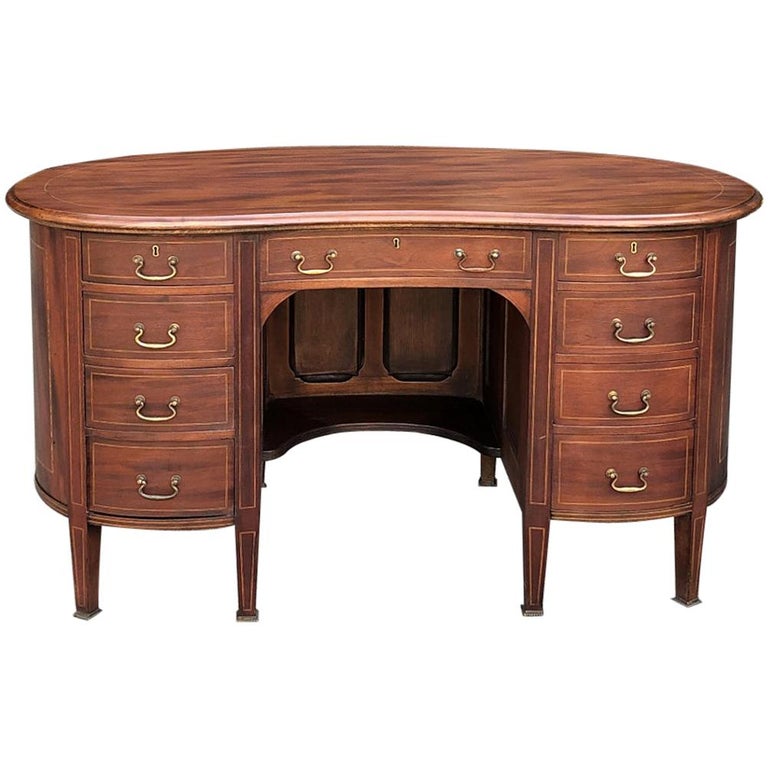 Antique English Kidney Shaped Mahogany Desk For At 1stdibs Antique English Kidney Shaped Mahogany, Antique Mahogany Desk With Drawers