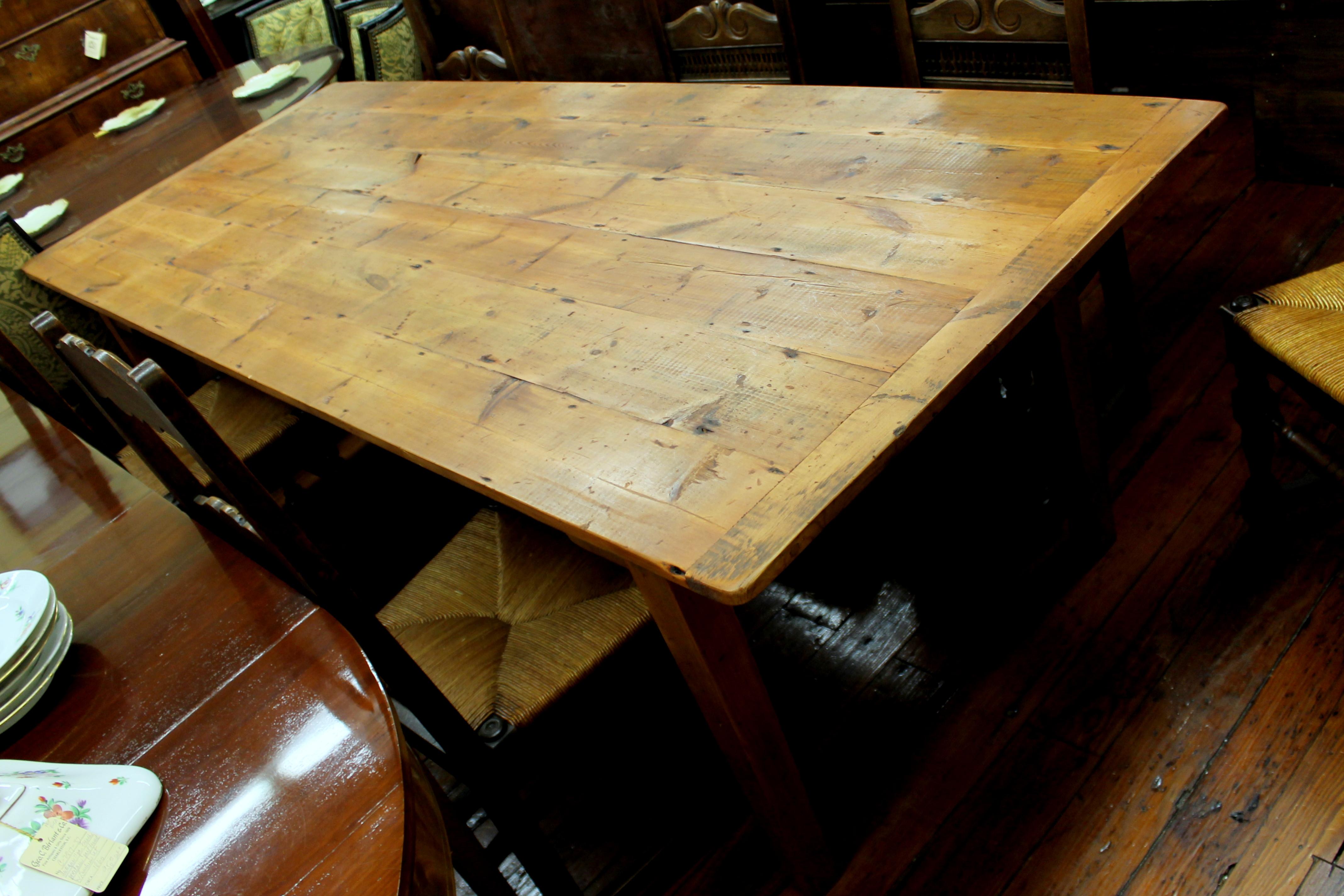 Fine quality antique English knotty pine farm house table with 