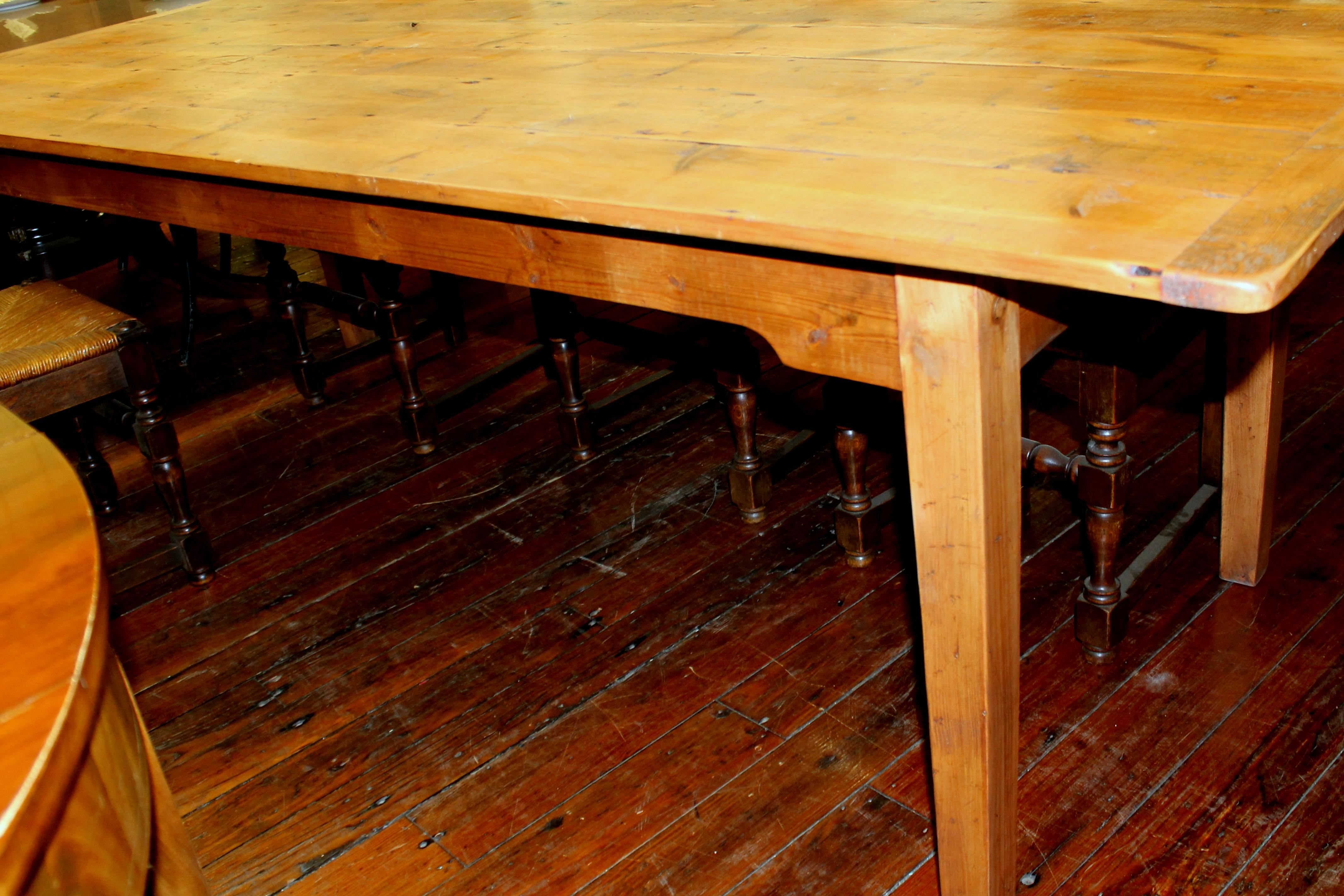 Antique English Knotty Pine Farm House Table with 