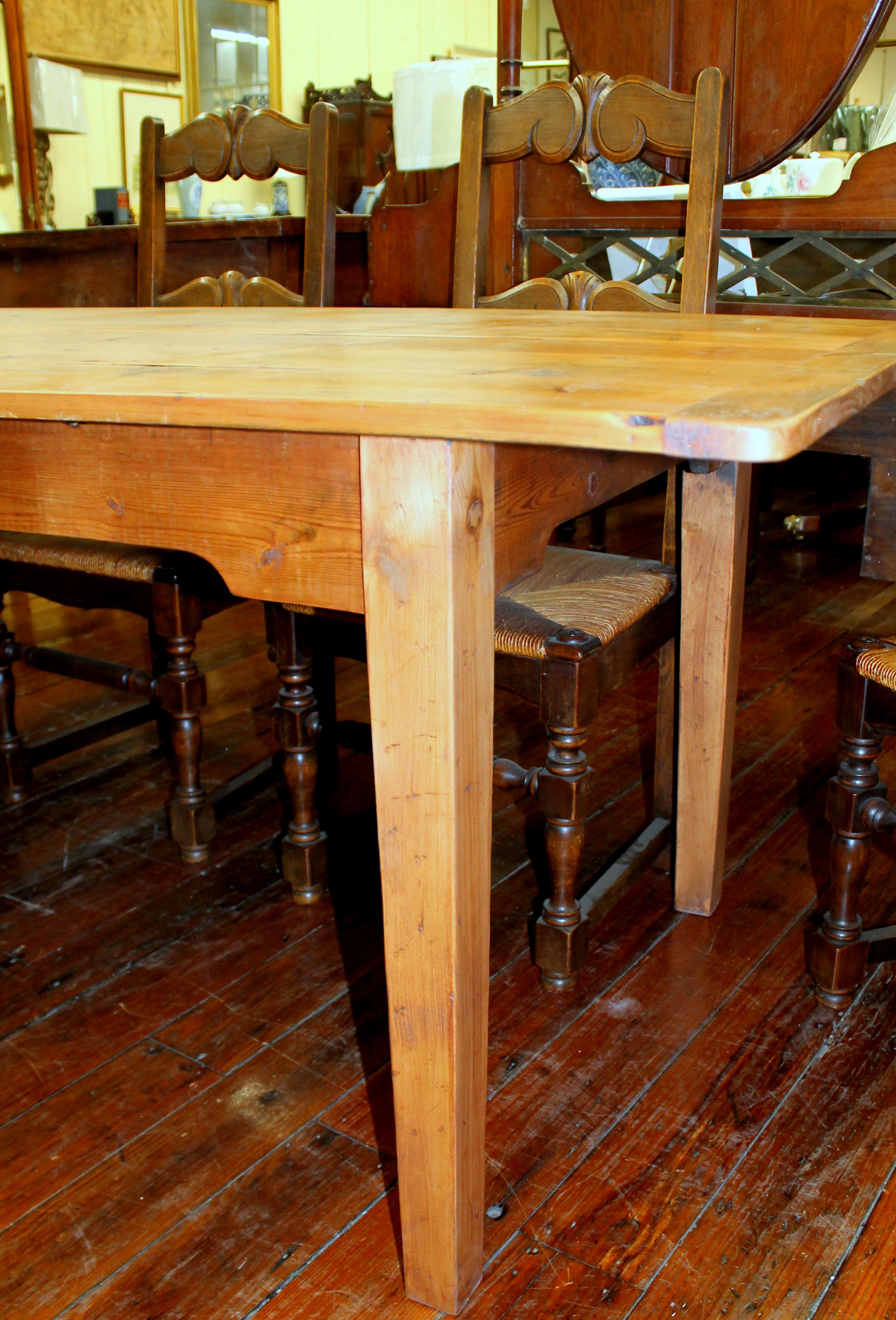 19th Century Antique English Knotty Pine Farm House Table with 