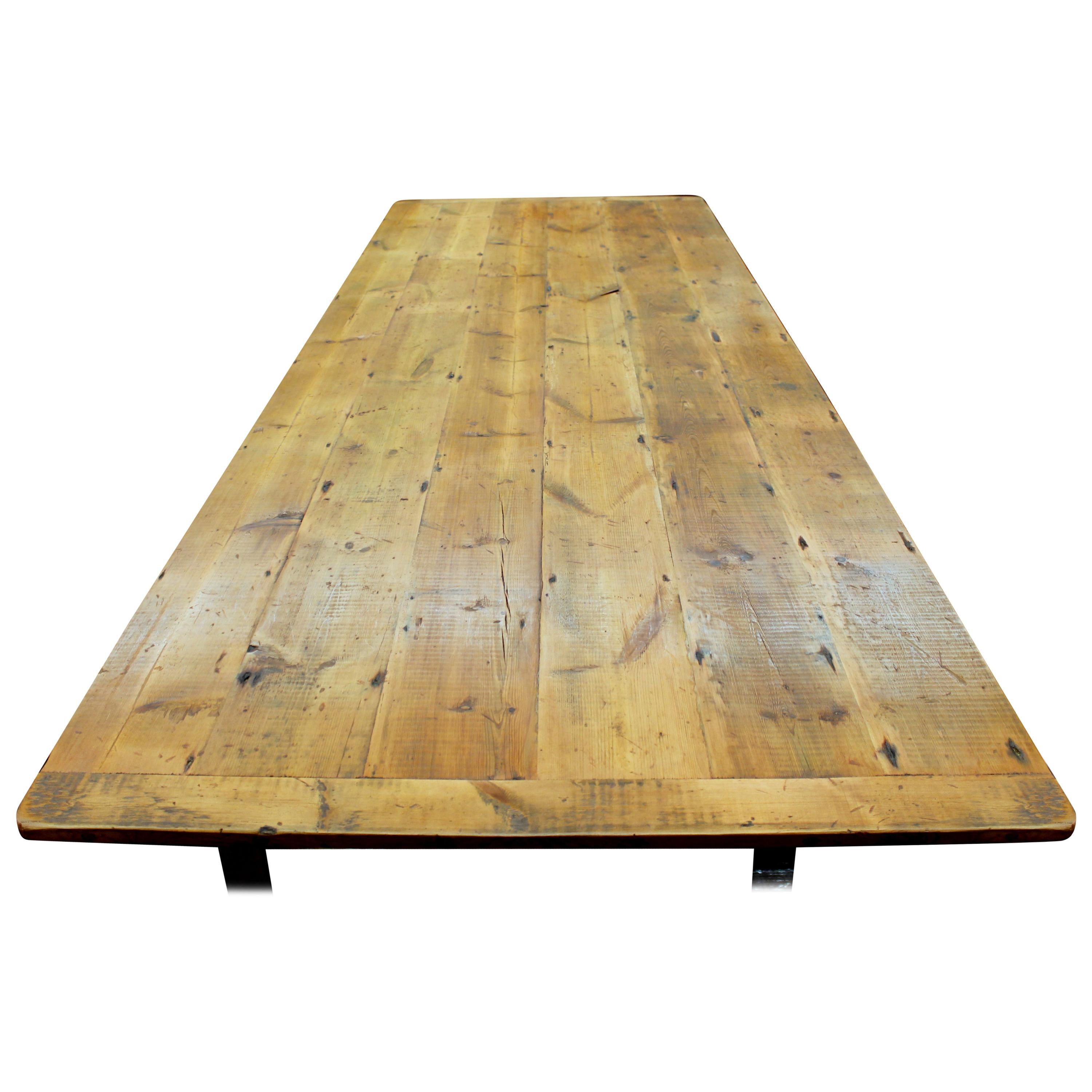 Antique English Knotty Pine Farm House Table with "Bread-Board" Ends