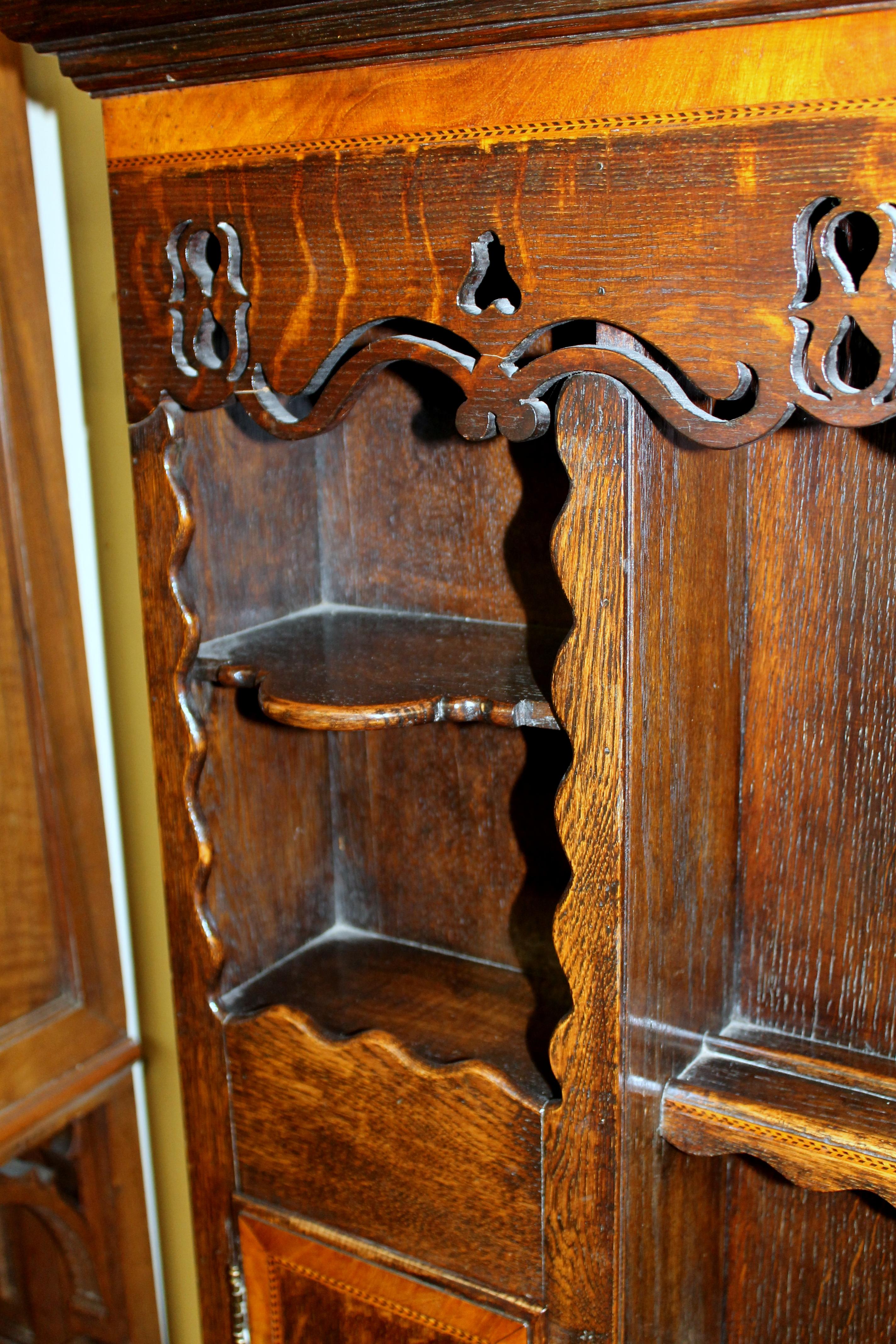 Mahogany Antique English Lancashire Region Oak Welsh Dresser and Rack with Carved Apron