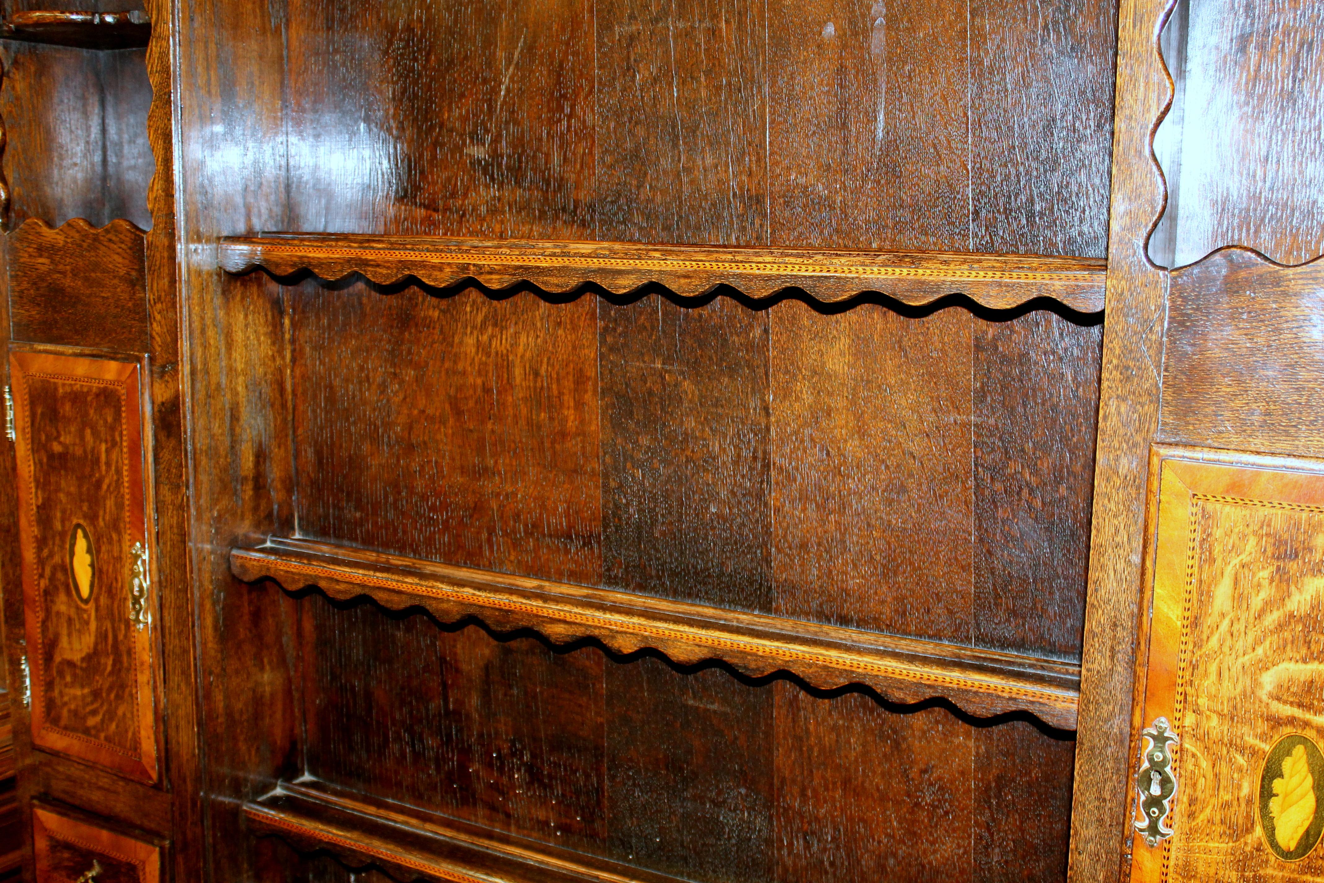 Antique English Lancashire Region Oak Welsh Dresser and Rack with Carved Apron 4
