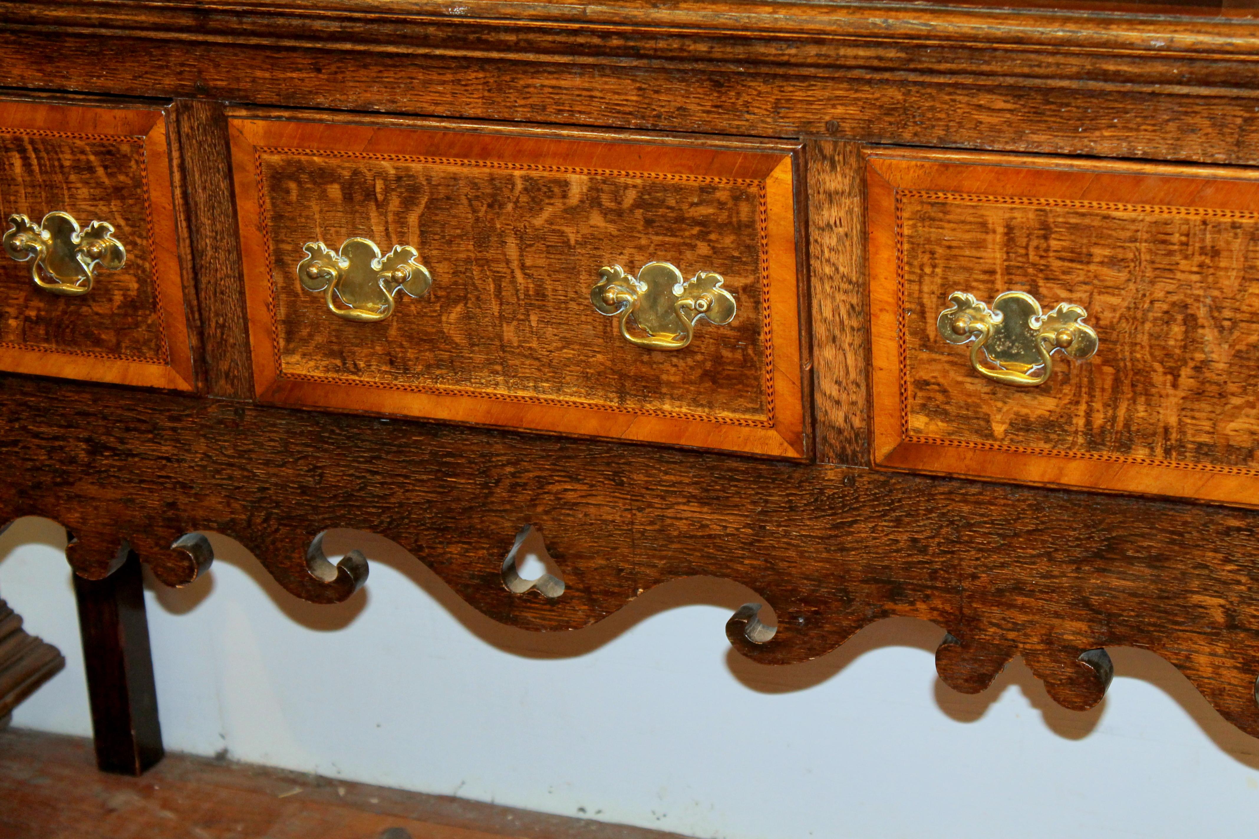 Antique English Lancashire Region Oak Welsh Dresser and Rack with Carved Apron 5