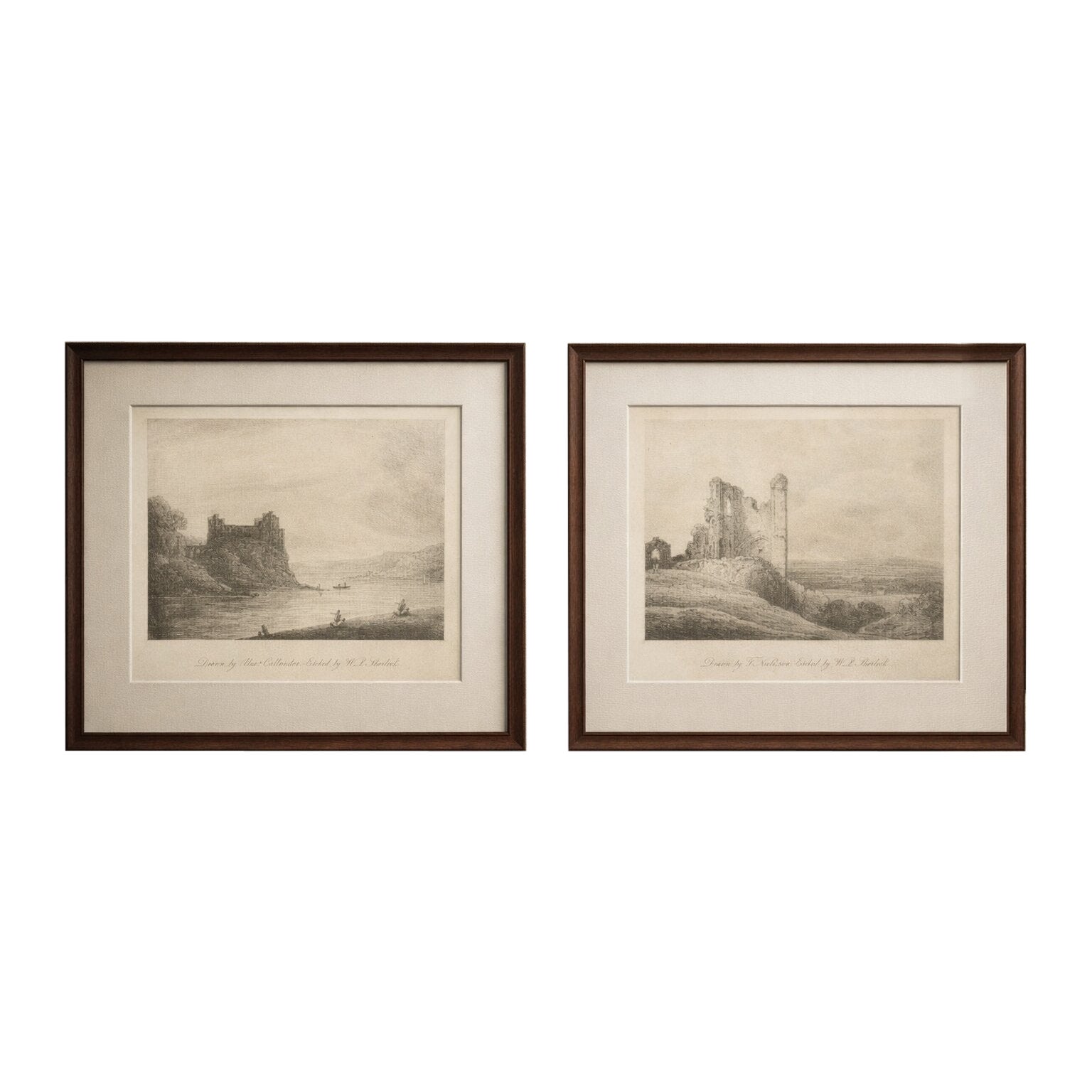 Gravures anciennes de paysages anglais, château et ruines - Sherlock, 1811