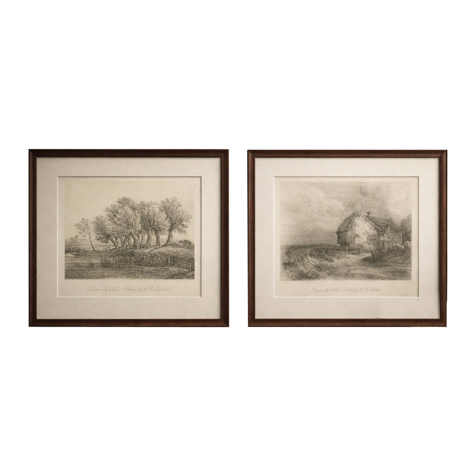 Antike englische Landschaftsradierungen, Cottage & Trees - Sherlock, 1811