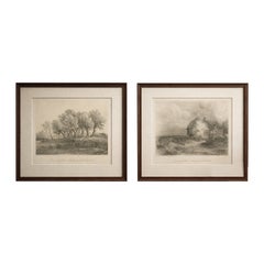Antique English Landscape Etchings, Cottage & Trees – Sherlock, 1811