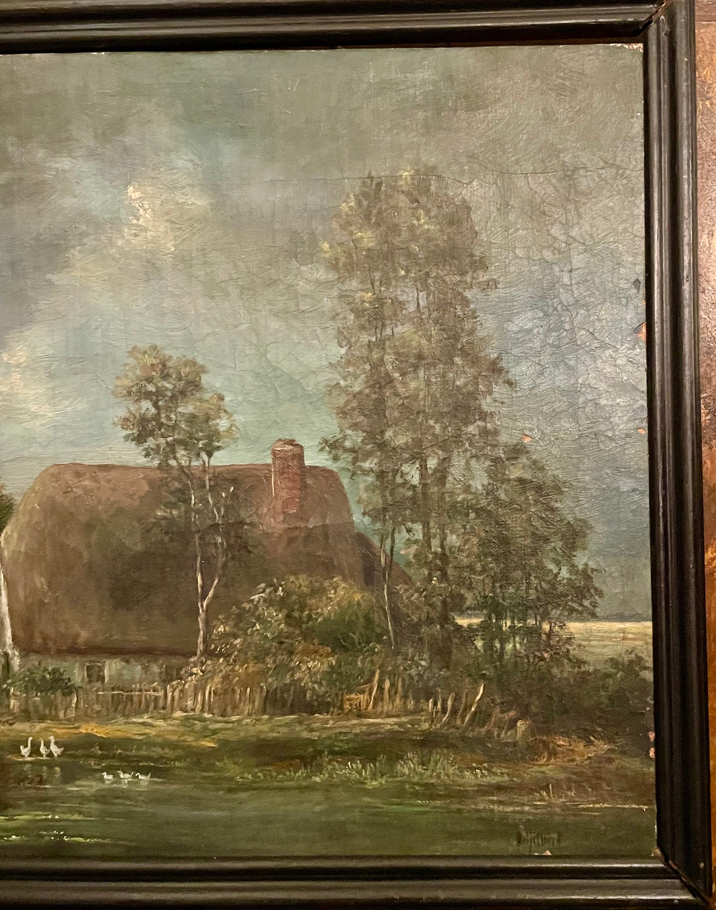 Antiguo cuadro inglés de paisaje al óleo sobre lienzo, hacia 1900. Inglés en venta