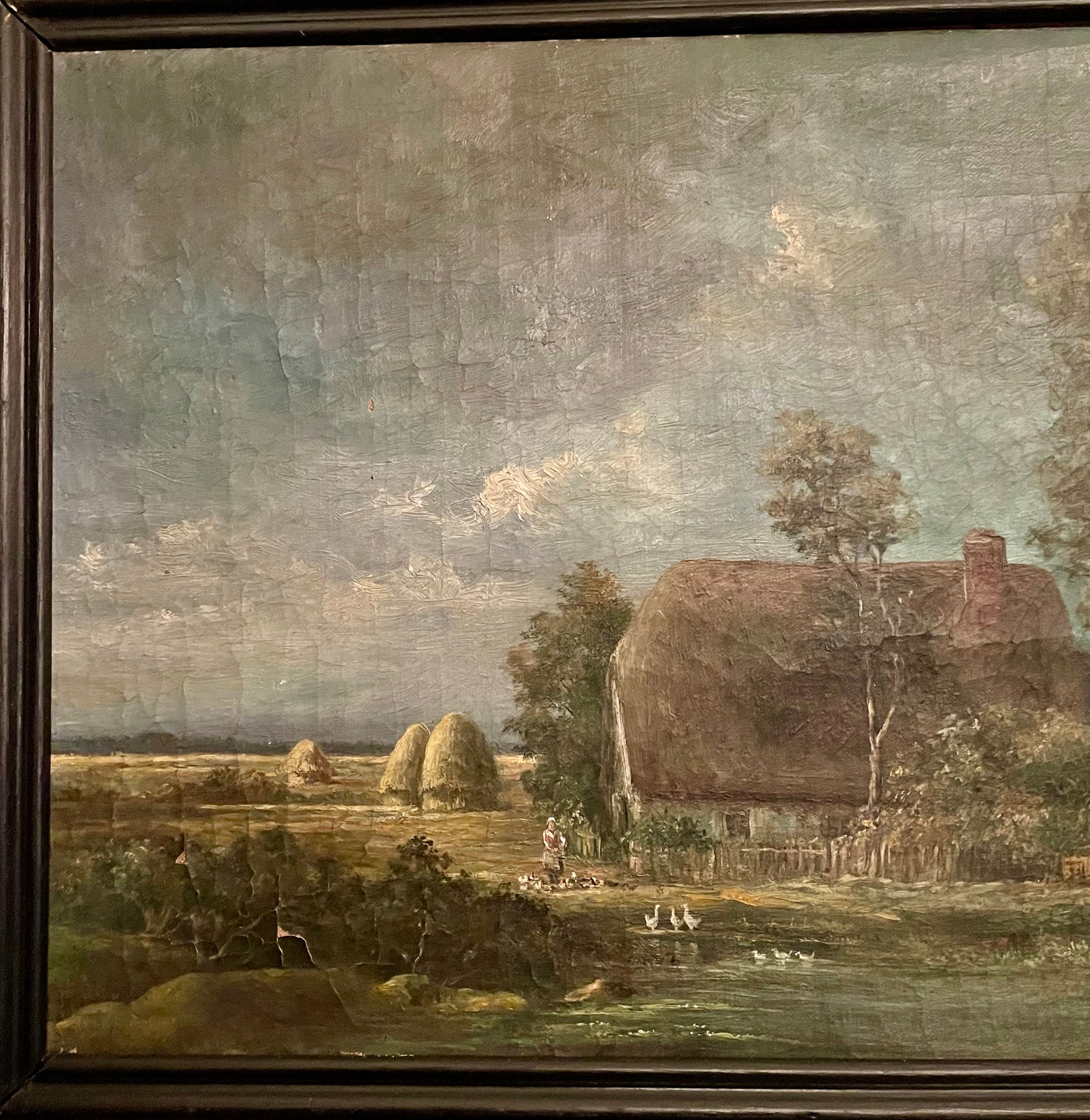 Antiguo cuadro inglés de paisaje al óleo sobre lienzo, hacia 1900. en Bueno estado para la venta en New Orleans, LA