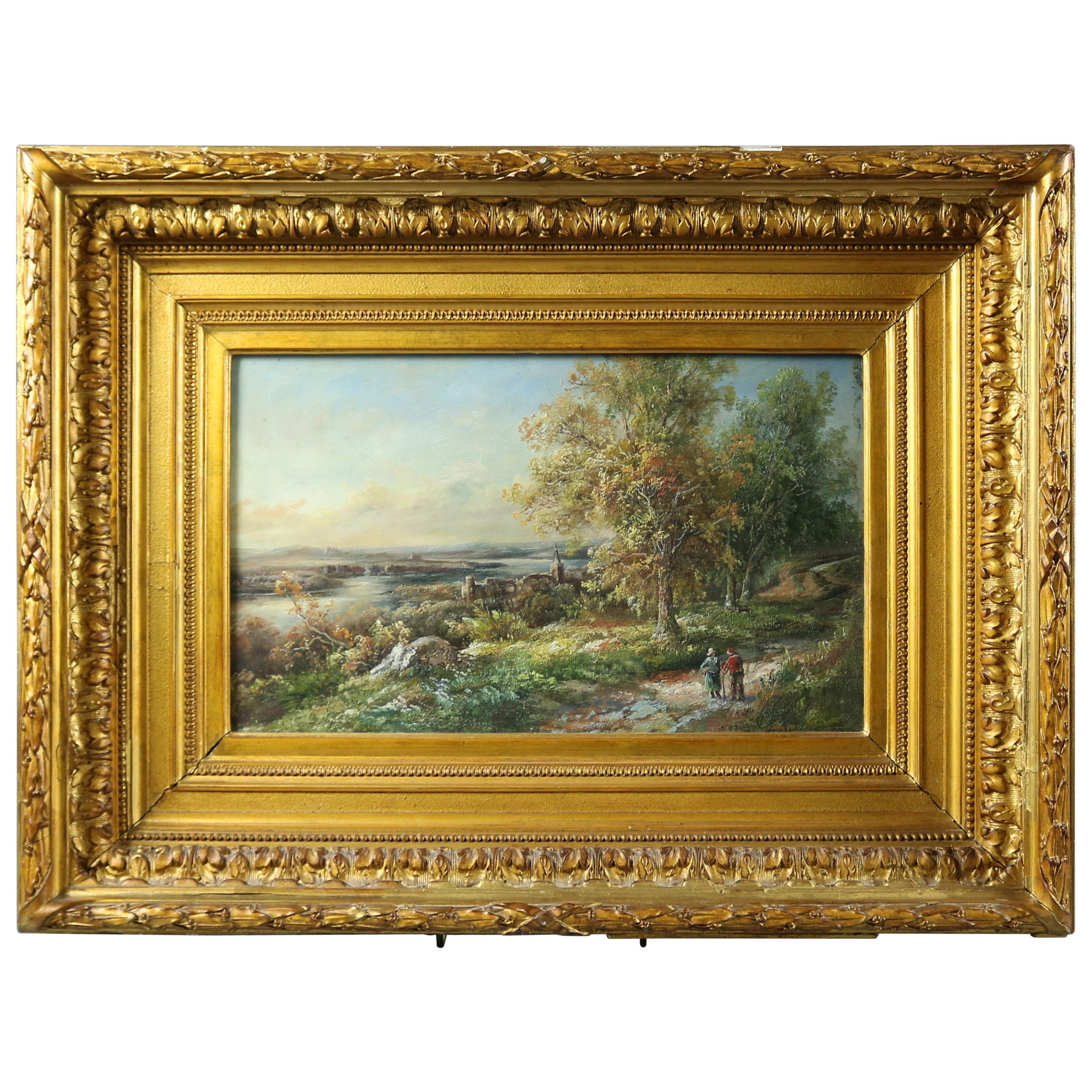 Antique English Landscape Watercolor Painting in Giltwood Frame, circa 1880