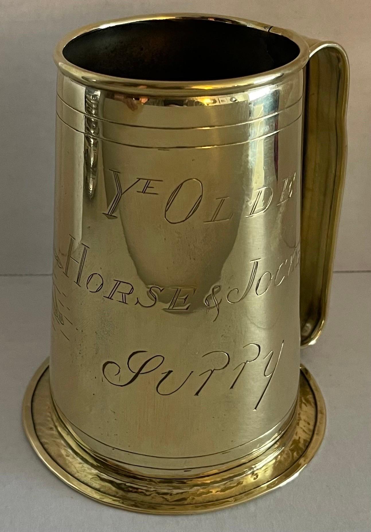 Polished Antique English Large Brass Equestrian Tankard For Sale