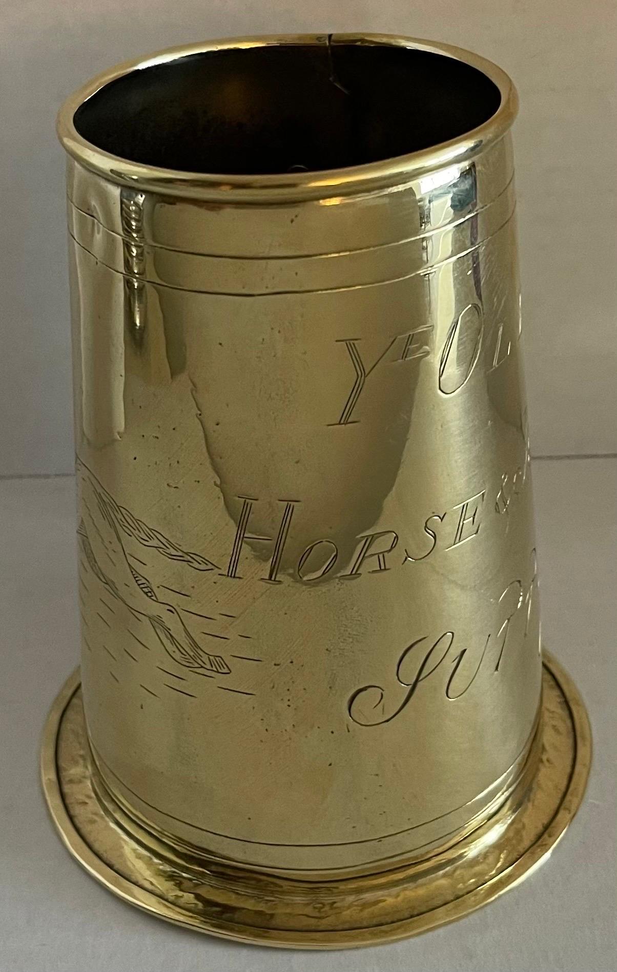 Antique English Large Brass Equestrian Tankard In Good Condition For Sale In Stamford, CT