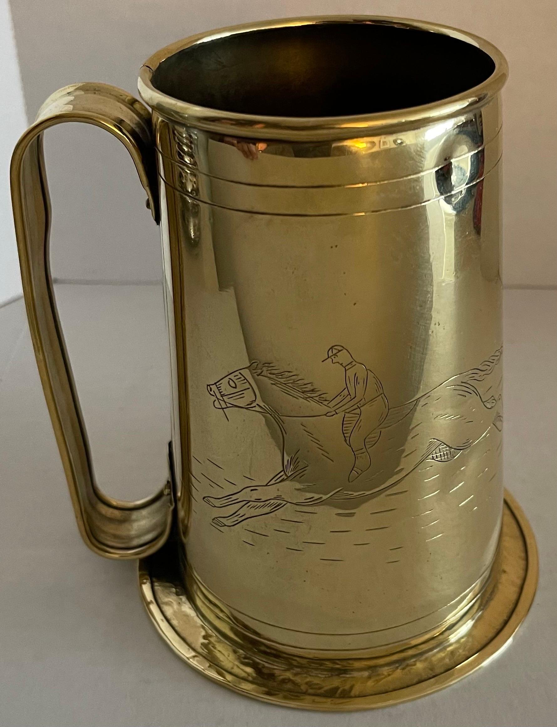 Mid-20th Century Antique English Large Brass Equestrian Tankard