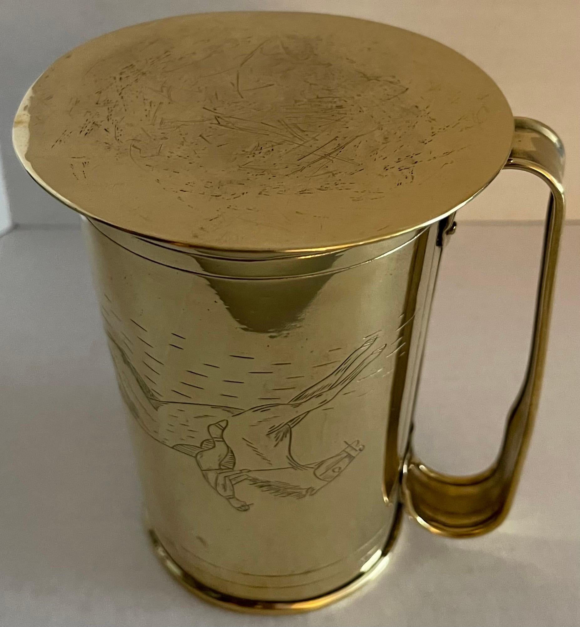 Antique English Large Brass Equestrian Tankard For Sale 1