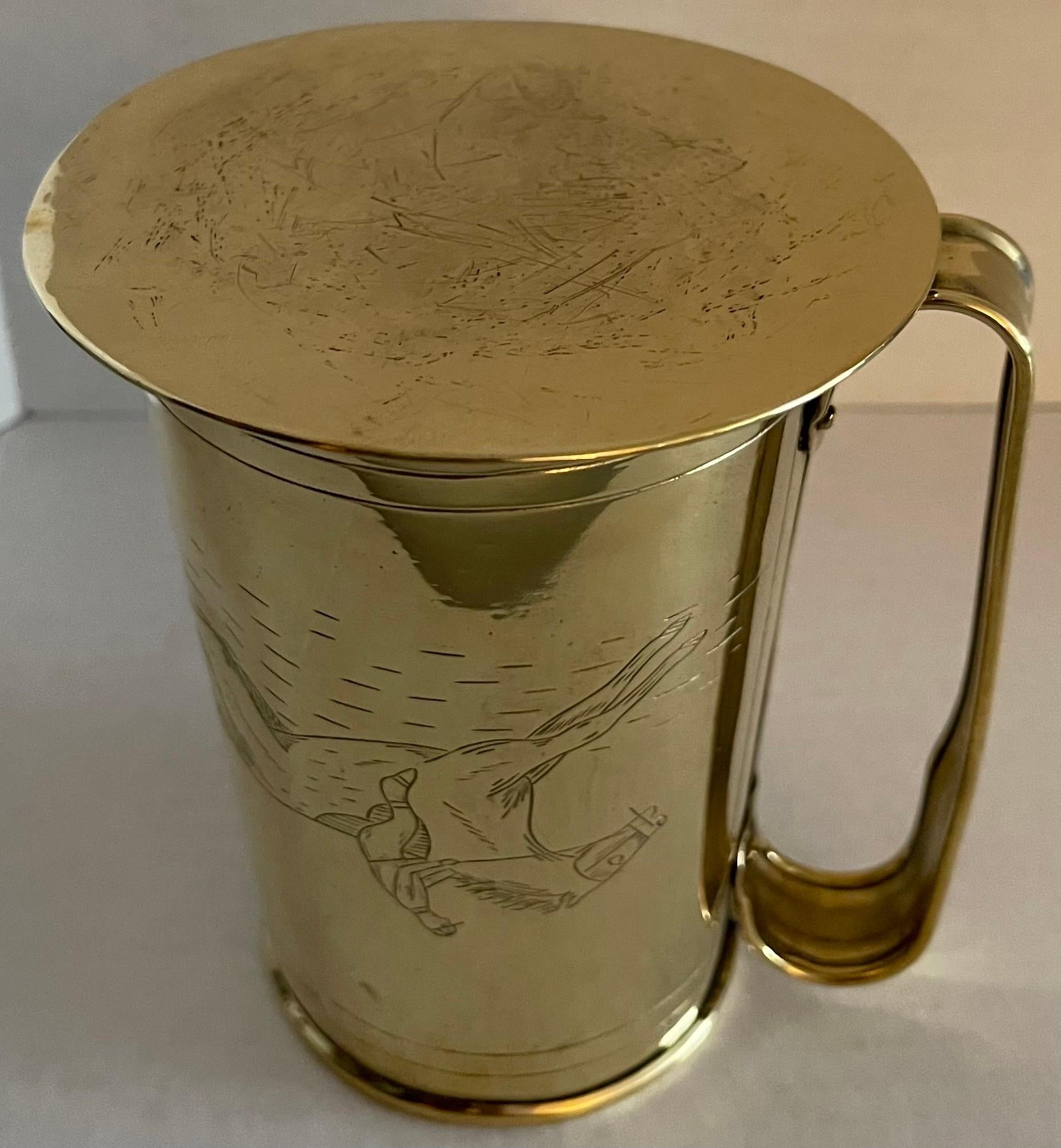 Antique English Large Brass Equestrian Tankard 1