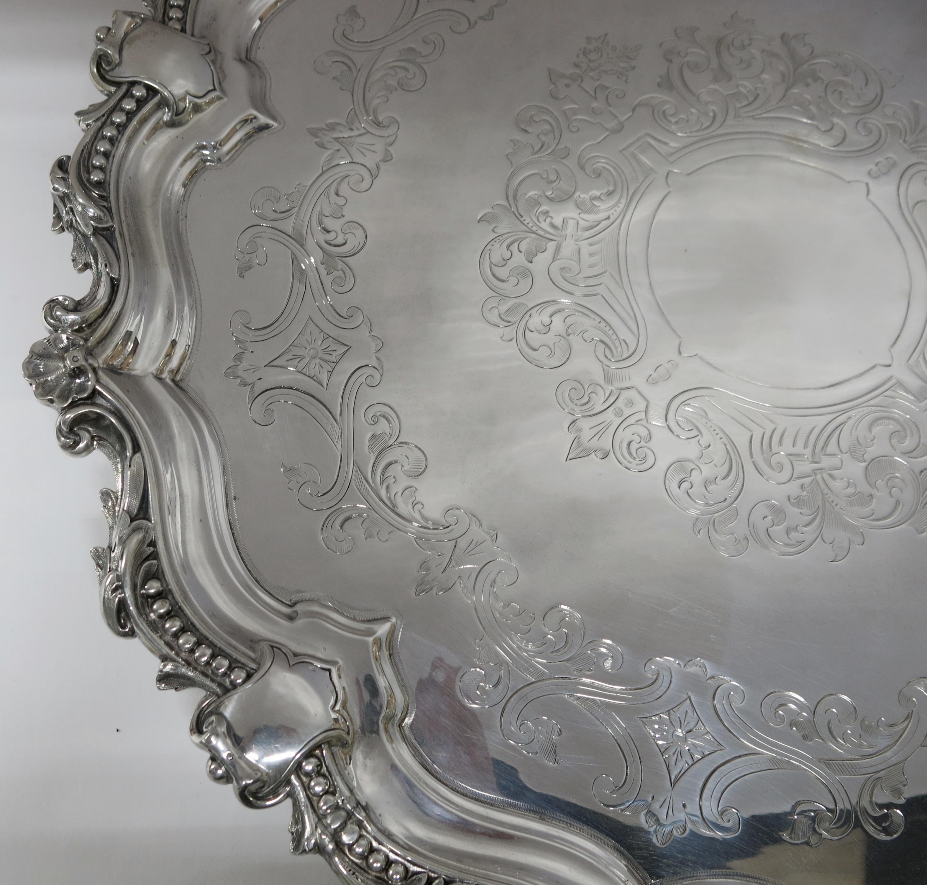 Antique English, Large Round Sterling Silver Tray For Sale 3