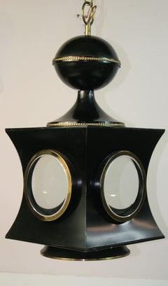 Antique English Large Shaped Lantern with Five Beveled Glass Portals