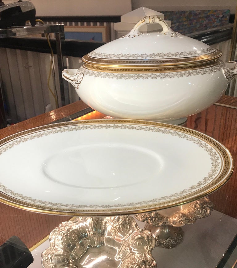Antique English Large Soup Tureen with Under Plate, circa 1910 For Sale