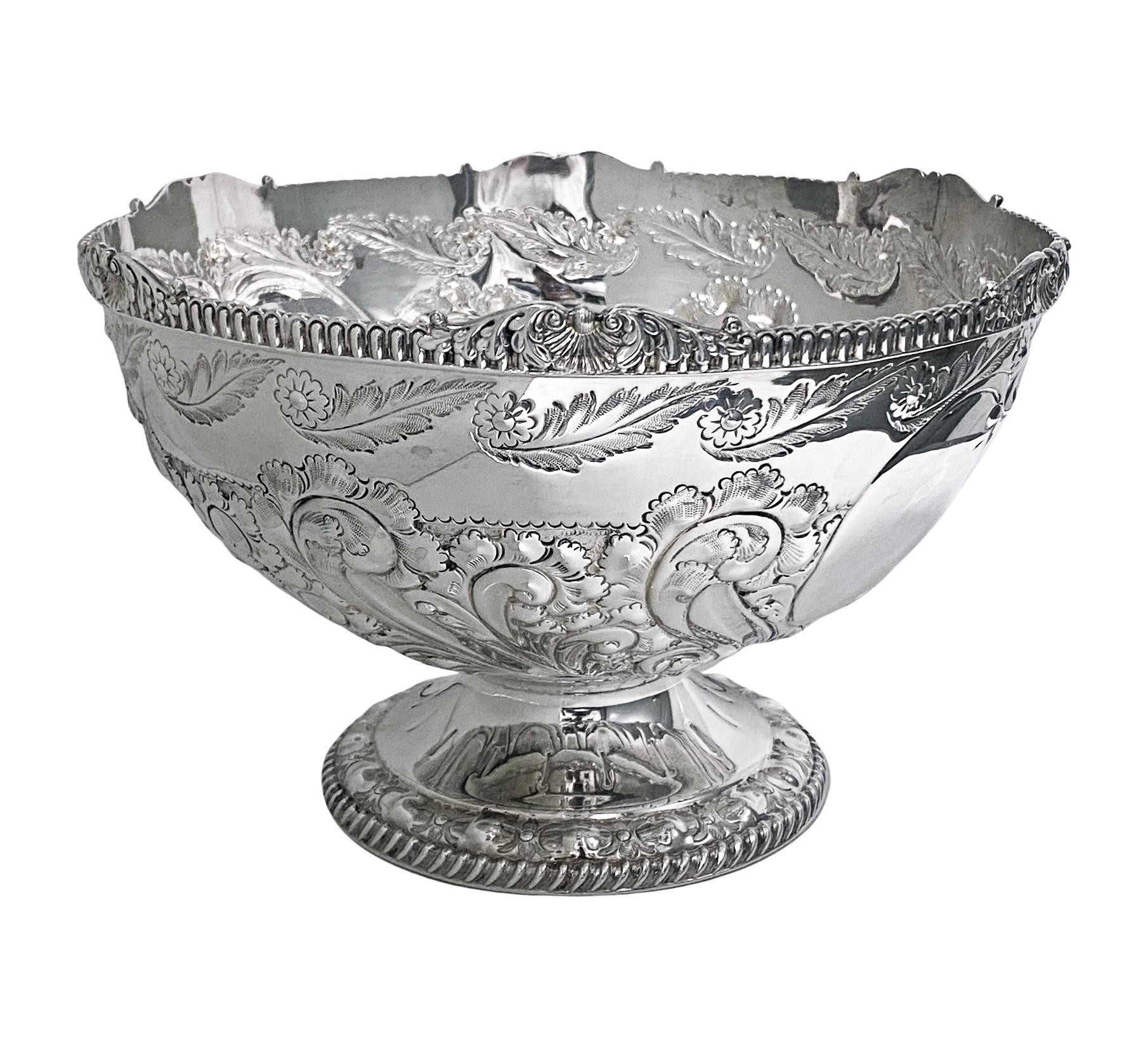 19th Century Antique English large Sterling Silver Bowl 1895 Atkin Bros