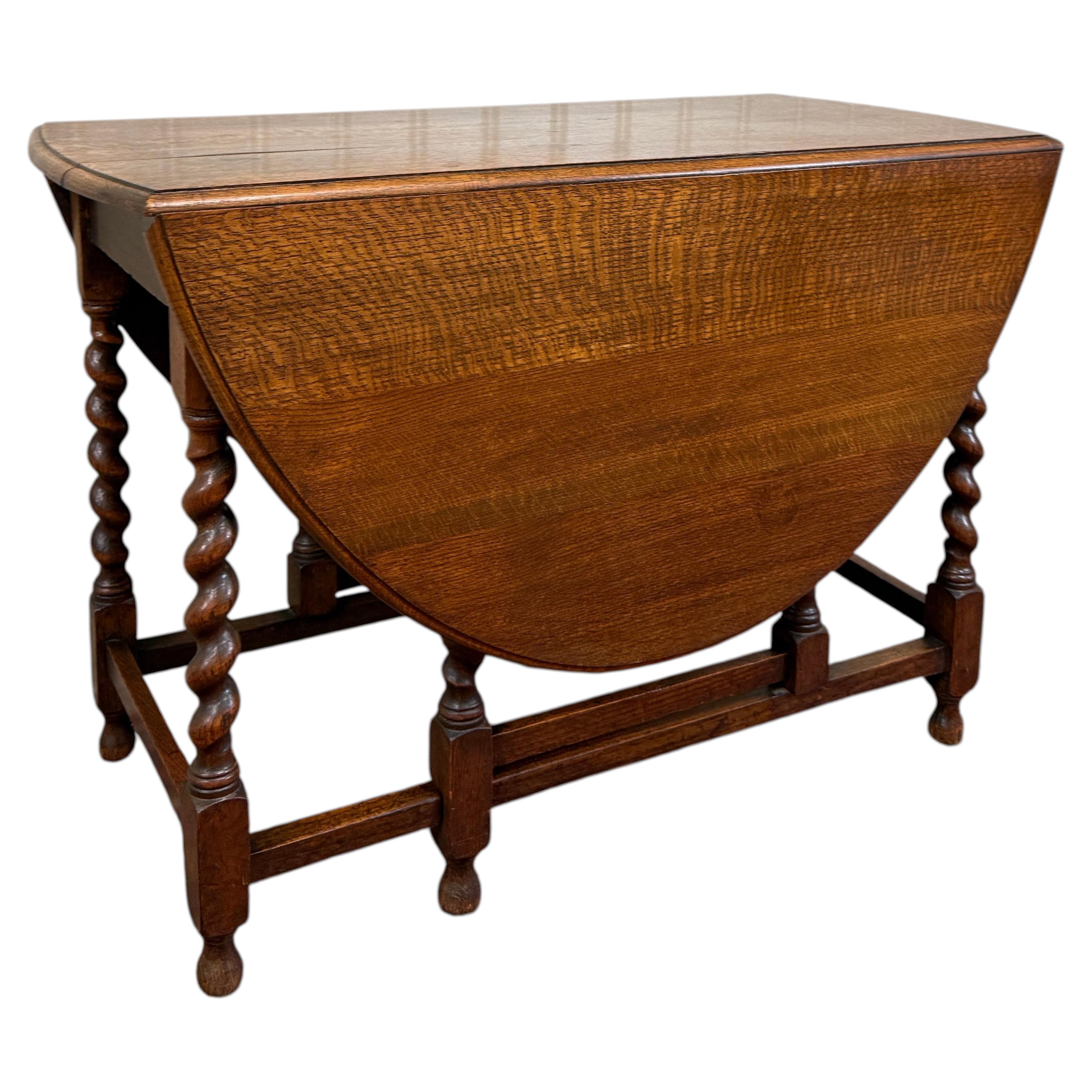 Antique English Large Table Drop Leaf Gateleg Barley Twist Oak Oval c. 1920-30s