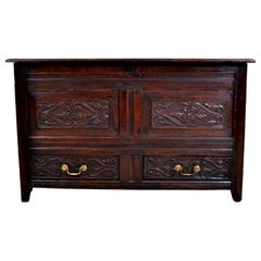 Antique English Late 17th Century Carved Oak Mule Chest / Coffer, circa 1680