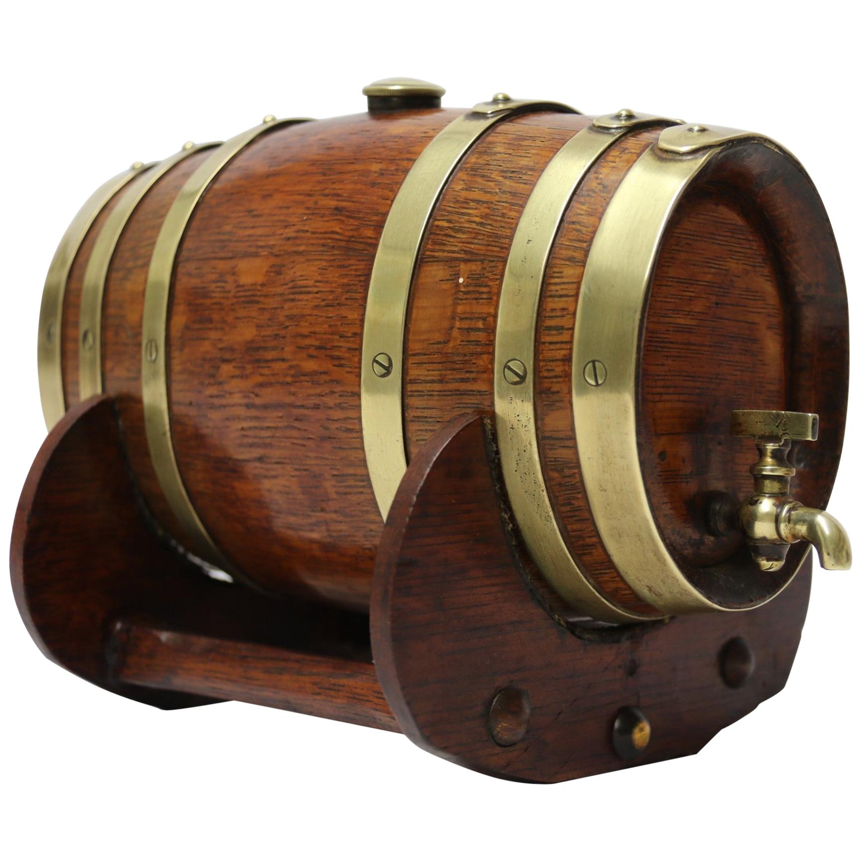 Antique English Late Victorian Period Oak and Brass Bound Brandy/Spirit Cask For Sale
