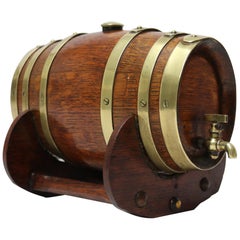 Used English Late Victorian Period Oak and Brass Bound Brandy/Spirit Cask
