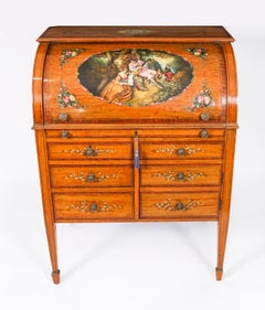 Antique English Late Victorian Sheraton Revival Satin Wood Bureau 19th Century