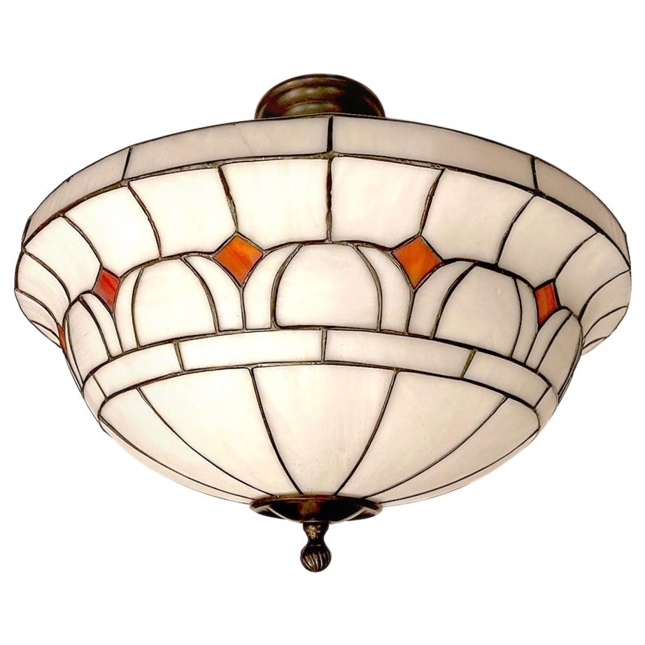 Antique English Leaded Glass Fixture For Sale