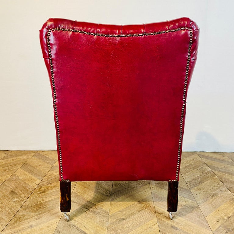Antique English Leather Armchair + Footstool, circa Late 19th Century