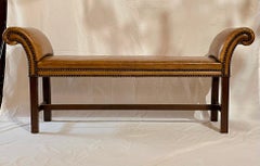 Antique English Leather Bench with New Leather, Circa 1890.