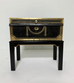 Antique English Leather Blanket Camphor Wood Chest on Stand, circa 1820s