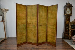 Antique English Leather Four-Panel Room Divider, Early 1900s Decorative Screen